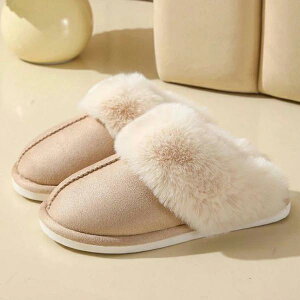 ふわふわ 男女兼用 暖かい 滑り止め ベージュ ユニセックス 厚手 スエード調 フェイクファー ファー ルームシューズ エコファー