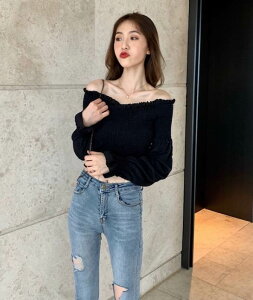 おで ローズピンク ショート 春 オフショルダー トップス レディース もこもこ 夏 ペーストグリーン 長袖 黒 白 ふわふわ 肩だし