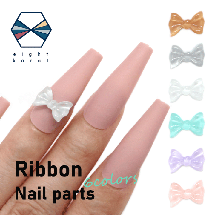 水色 リボン ネイルパーツ 12個 3Dネイルパーツ ♡水色リボン ネイルチップ（つけ爪） jun❤︎nail