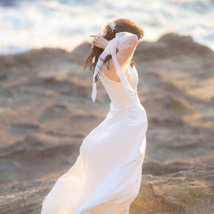 楽天市場 前撮り ウェディングドレス 白 ナチュラル 背中開き ホワイト ロング 花嫁 結婚式 主役 ドレス 新婦 1 5次会 二次会 ドレス かわいい 人気 海外デザイン 可愛い フォトウエディング 前撮り おすすめ 背中あき キャミ シンプル お洒落 おしゃれ フェミニン 袖