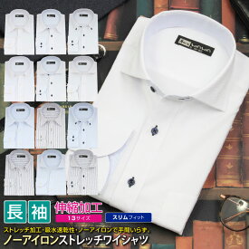 長袖 ストレッチ ノーアイロン ワイシャツ メンズ ホリゾンタル ボタンダウン 吸水速乾 形態安定加工 白 青 Tシリーズ