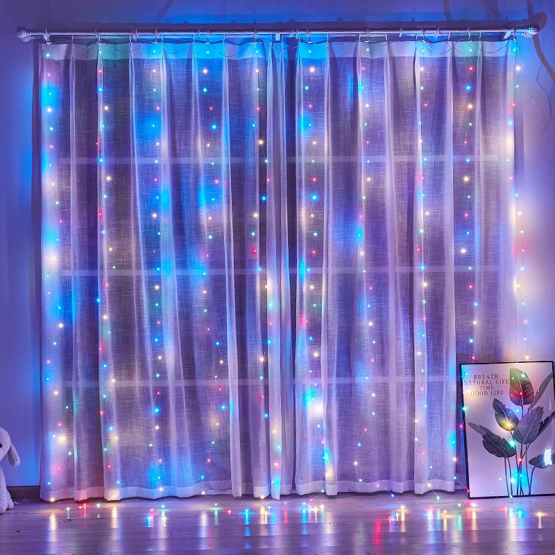 カーテンライト 3mx3m 300 LED ストリングライト フェアリーライト USB式 8モード 屋外屋内 イルミネーションライト リモコン付き結婚式 誕生日 祝日 ベッドルーム 街路樹装飾 飾りライト（多色）