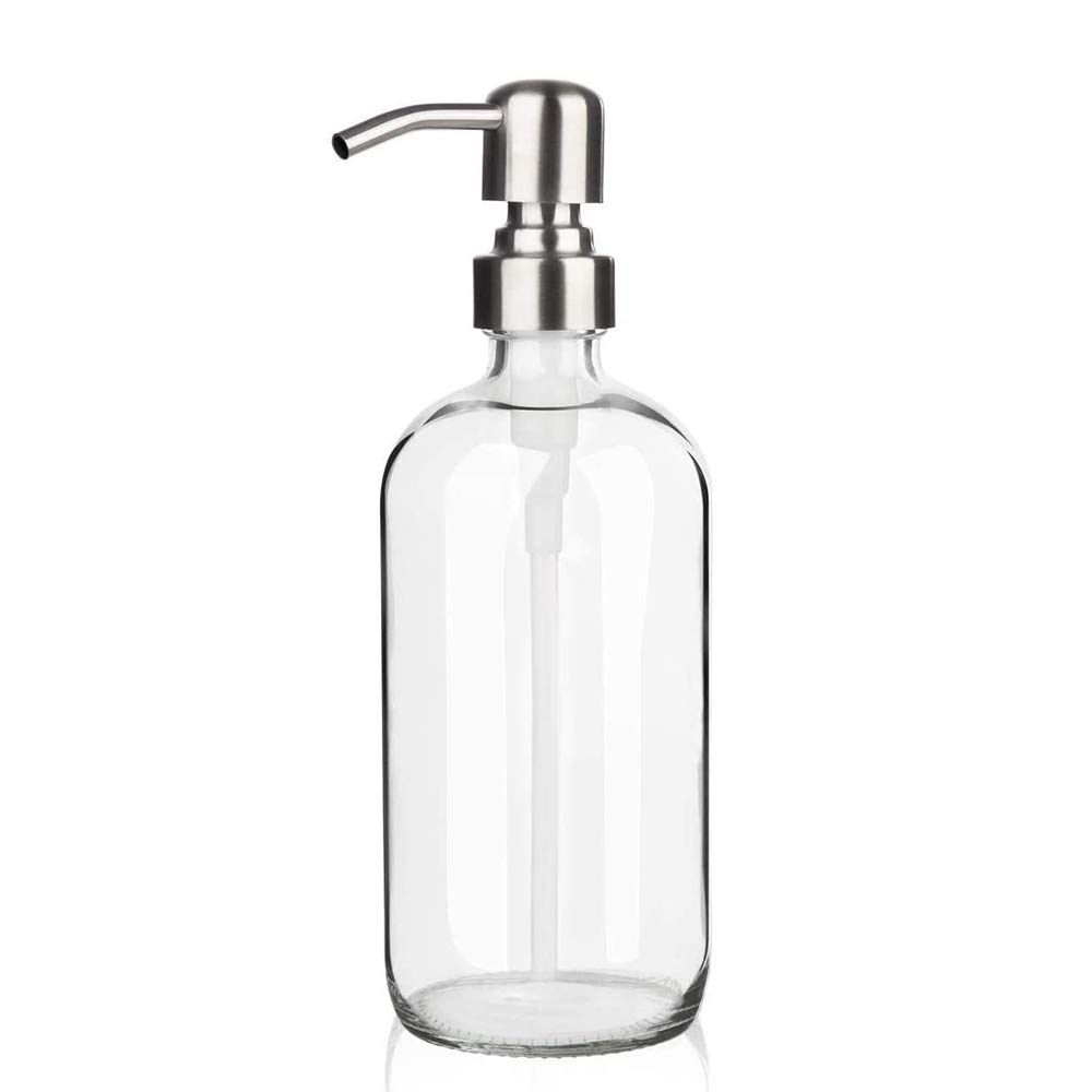 ソープディスペンサー シャンプー ボトル ハンドソープディスペンサー 透明ガラスボトル 手洗い 食器用洗剤 ローション キッチン 洗面所 に適用 500ml