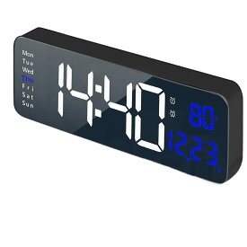 大型デジタル壁掛け時計 リモコン LED 時計 温度 日付 週表示 電源オフ メモリ置時計 壁掛けデュアルアラーム (Color : A-Blue)