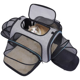 猫キャリー 猫、子犬、小型犬用のフリースパッド付きの4面拡張可能なペットキャリ— 航空会社承認のソフトサイドペットトラベルキャリ—