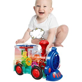電車 おもちゃ、子供おもちゃ人気、透明な外観、歯車 おもちゃ、おもちゃ ledライト付き、障害物にぶつかると自動的に方向転換、幼稚園 1 2 3歳の男の子と女の子のためのギフト、赤ちゃん おもちゃ、動くおもちゃ