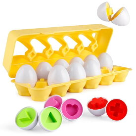 一致する卵 モンテッソーリ 図形 形合わせ パズル 知育おもちゃたまご おもちゃ 教育玩具 おもちゃマッチングエッグセットの色の形のデジタル認識 6歳以上 お誕生日プレゼント(12の卵)