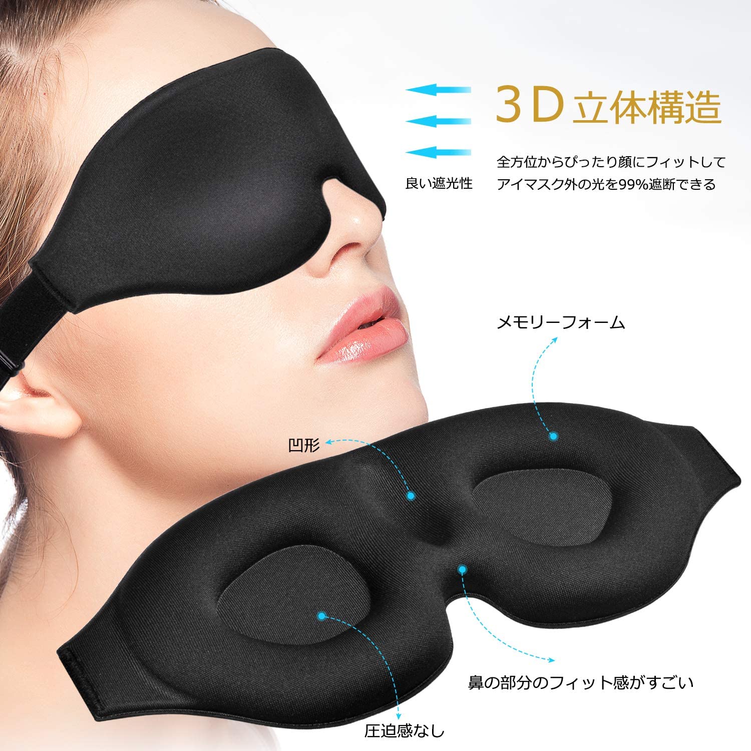 アイマスク 3D構造 男女兼用 遮光 仮眠 立体型 安眠マスク 黒 - その他