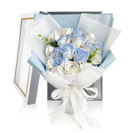 ソープフラワー 母の日 敬老の日 花 花束 造花 枯れない花 バラ フラワーギフト 卒業式 感謝 お礼 石鹼花 開店祝い 誕生日 ボックス メッセージカード付き1箱 (Blue)