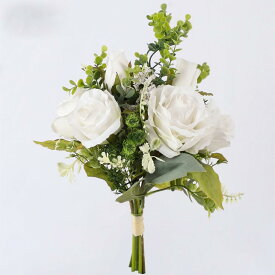 オリジナル ブーケ 造花 フェイクフラワー 観葉植物 インテリア おしゃれ 飾り 母の日 プレゼント バラ 1束 ホワイト