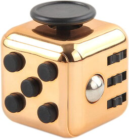 フィジェットキューブ 6面 Fidget Cube 脳トレ 暇つぶし ボタン スイッチ 3D立体パズル アルミニウム合金 (金色)