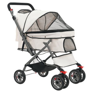 ペットカート 対面式 折りたたみ 多頭 中型犬 小型犬 猫 2way 軽量 組立簡単 工具不要 介護用 ドッグカート ペットバギー 犬 猫 動物 ペット用品 【ベージュ】