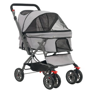 ペットカート 対面式 折りたたみ 多頭 中型犬 小型犬 猫 2way 軽量 組立簡単 工具不要 介護用 ドッグカート ペットバギー 犬 猫 動物 ペット用品 【グレー】