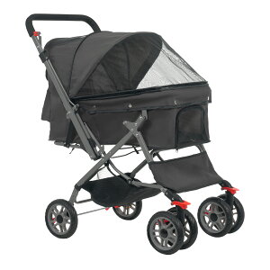 ペットカート 対面式 折りたたみ 多頭 中型犬 小型犬 猫 2way 軽量 組立簡単 工具不要 介護用 ドッグカート ペットバギー 犬 猫 動物 ペット用品 【ブラック】