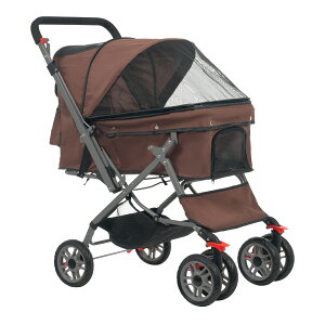 ペットカート 対面式 折りたたみ 多頭 中型犬 小型犬 猫 2way 軽量 組立簡単 工具不要 介護用 ドッグカート ペットバギー 犬 猫 動物 ペット用品 【ブラウン】