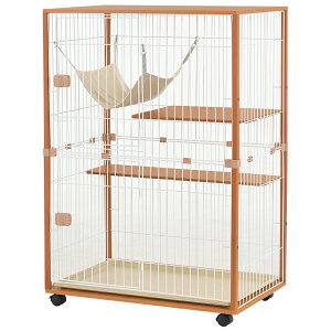 猫 キャットケージ 木製 キャットハウス ネコ ハウス 留守番 保護 脱走防止 多頭飼い 多頭 スチール 二段(チーク)
