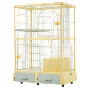 猫 掃除しやすいトレーケージ キャットケージ 2段 多頭飼い 引き出しトレー 組み立て簡単 猫ドア キャットハウス ペット ゲージ 猫 ゲージ 大型 キャスター付きネコ ハウス 留守番 保護 脱走