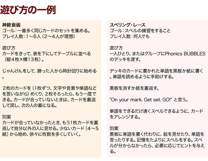 楽天市場 英語 カード ゲーム 英語教材 Phonics Bubbles Level 1 2 フォニックス バブル カードゲーム レベル1と2のセット 送料無料 英語 知育おもちゃ おもちゃ 女の子 男の子 幼児 子供 小学生 英会話教材 小学校 カード ゲーム 誕生日 プレゼント ギフト 英語