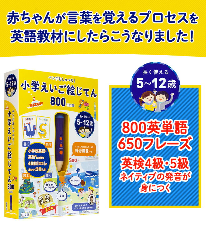 楽天市場 ペンがおしゃべり 小学えいご絵じてん800 三訂版 旺文社 送料無料 5歳 12歳 英検 5級 4級 小学生 タッチペン 絵本 音声ペン セット 小学 3年 4年 5年生 6年生 子供 楽しい おもちゃ 英語 絵 辞典 英語教材 英会話教材 ノート 子供英語 発音 ペン 誕生日 楽天市場 ペンがおしゃべり 小学えいご絵じてん800 三訂版 旺文社 送料無料 5歳 12歳 英検 5級 4級 小学生 タッチペン 絵本 音声ペン セット 小学 3年 4年 5年生 6年生 子供 楽しい おもちゃ 英語 絵 辞典 英語教材 英会話教材 ノート 子供英語 発音 ペン 誕生日