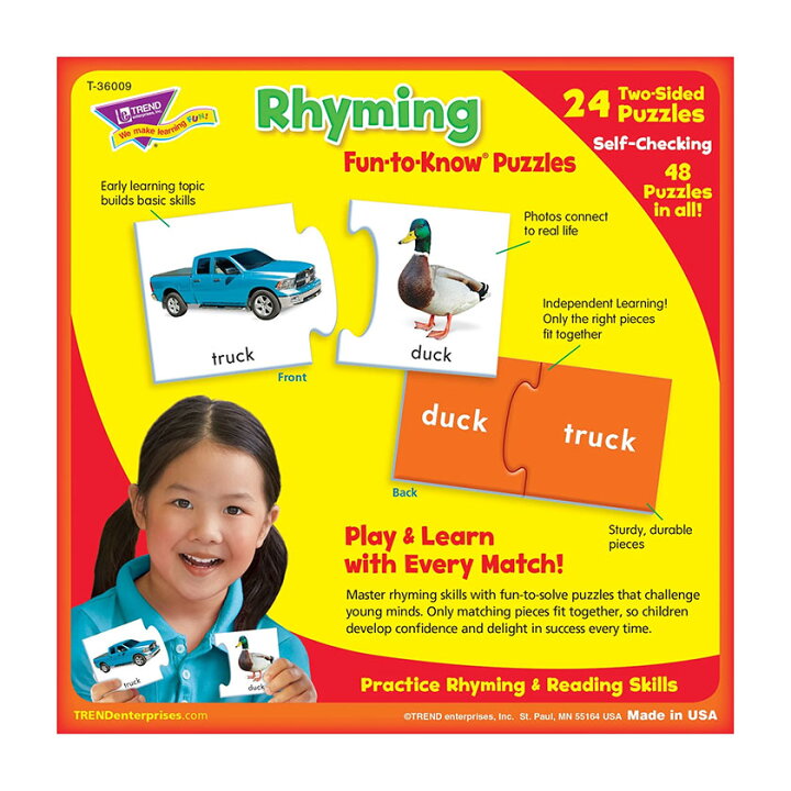 楽天市場 パズル 幼児 英語 英単語 Trend Fun To Know Puzzles Rhyming トレンド 韻を踏んでいることば ライム Rhyme 英語学習 英語教材 おもちゃ 子供 幼児 英語 知育 知育玩具 教材 おしゃれ 男の子 女の子 1歳 1歳半 2歳 2歳半 3歳 4歳 5歳 6歳