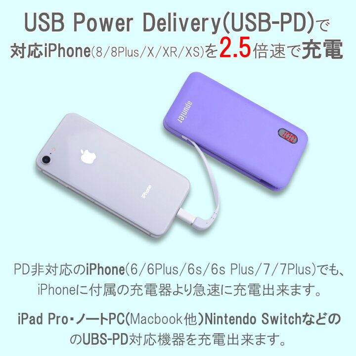楽天市場 すべてあす楽 モバイルバッテリー Typec 携帯充電器 タイプc 大容量iphoneケーブル内蔵 Type Cqc3 0 充電器 mah 残量表示 ギフト用 Iphone Android Galaxy Xperia Huawei対応急速充電器 Apunier