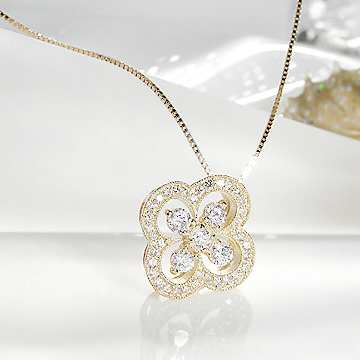 楽天市場】K18YG 0.5ct ダイヤモンド クローバー ネックレス【送料無料  