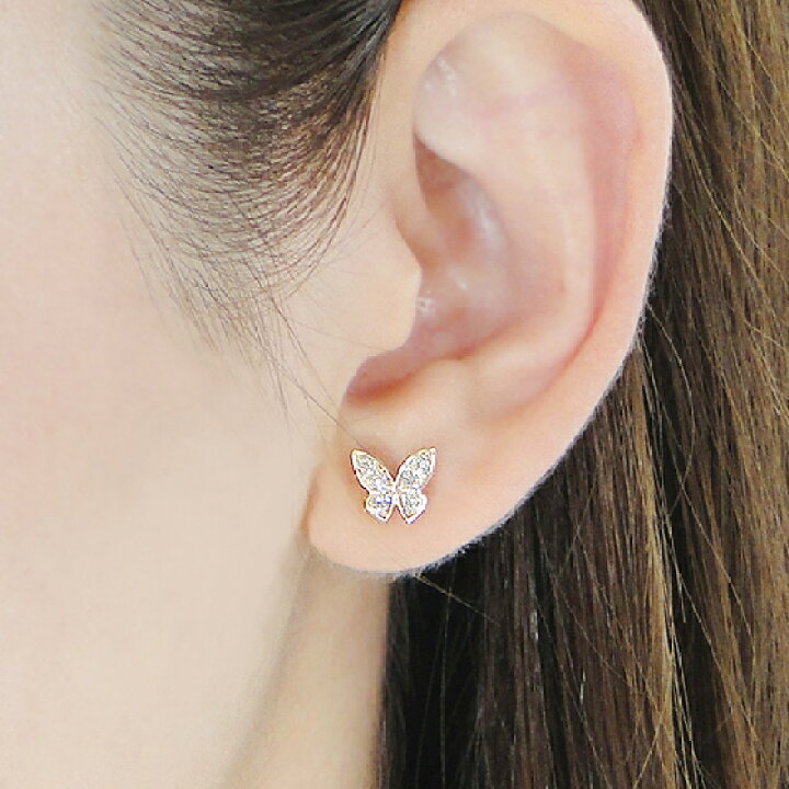 楽天市場】K10YG【0.16ct】バタフライ ダイヤモンド ピアス【送料無料  
