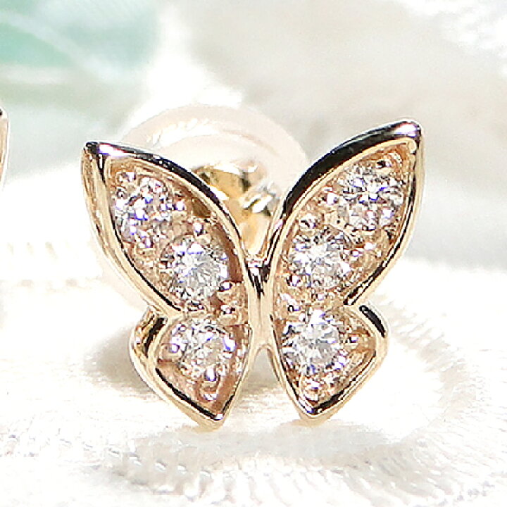 楽天市場】K10YG【0.16ct】バタフライ ダイヤモンド ピアス【送料無料  