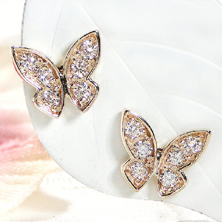 楽天市場】K10YG【0.16ct】バタフライ ダイヤモンド ピアス【送料無料  