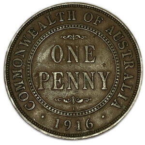 オーストラリア 銅貨 ONE PENNY 1916年 XF ペニー アンティークコイン 硬貨 KM＃23