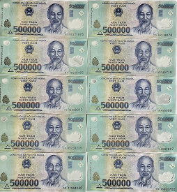 【鑑定書付き】 ベトナム 500,000 ドン 10枚セット Vietnam 500,000 Dong 50万ドン 極美品 ホーチミン主席 ハイパーインフレ 話題の紙幣 人気 外国為替市場 高騰 世界 外国 貨幣 古銭 旧紙幣 旧札 旧 紙幣 アンティーク 高額紙幣 入手困難