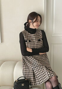 �y���������z�A�C�A���}���yI AM MARI�zRobin Tweed Pleated Mini One Piece / ���r���c�C�[�h�v���[�c�~�j�����s�[�X�y�����V���b�v�z