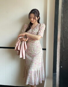 �y���������z�A�C�A���}���yI AM MARI�zAtyu Pink Flower Shirring Chiffon One Piece / �A�`���s���N�t�����[�V���[�����O�V�t�H�������s�[�X�y�����V���b�v�z