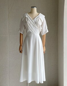 �y���������z�A�C�A���}���yI AM MARI�zVientiane Collar Wrap Puff Short Sleeve Flare One Piece / ���B�G���`�����ݕt�����b�v�p�t�����t���A�����s�[�X�y�����V���b�v�z