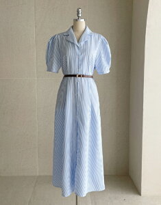 �y���������z�A�C�A���}���yI AM MARI�zMayning Collar Puff Stripe Shirt One Piece (Belt Set) / ���C�j���O�ݕt���p�t�X�g���C�v�V���c�����s�[�X(�x���g�Z�b�g)�y�����V���b�v�z