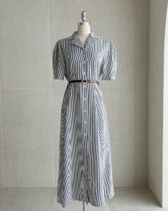�y���������z�A�C�A���}���yI AM MARI�zMayning Collar Puff Stripe Shirt One Piece (Belt Set) / ���C�j���O�ݕt���p�t�X�g���C�v�V���c�����s�[�X(�x���g�Z�b�g)�y�����V���b�v�z