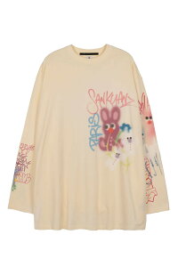 �y���������z�T���N�A���Y�ySANKUANZ�z25SS�� BUMPY GRAFFITI PRINT BLEACHED RELAXED LONG-SLEEVE T-SHIRT / �o���s�[�O���t�B�v�����g�u���[�`�����b�N�X����T�V���c �j�����p�y�����V���b�v�z