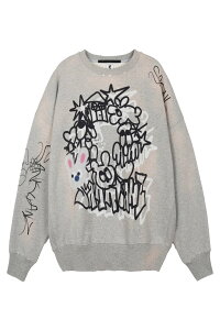 �y���������z�T���N�A���Y�ySANKUANZ�z25SS�� BUMPY GRAFFITI PRINT BLEACHED CREWNECK SWEATSHIRT / �o���s�[�O���t�B�v�����g�u���[�`�N���[�l�b�N�X�E�F�b�g�V���c �j�����p�y�����V���b�v�z