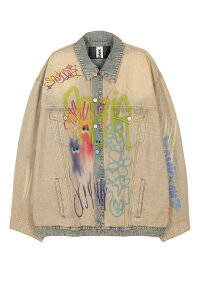�y���������z�T���N�A���Y�ySANKUANZ�z25SS�� BUMPY GRAFFITI PRINT REVERSIBLE FABRIC OVERSIZED DENIM JACKET / �o���s�[�O���t�B�e�B�v�����g���o�[�V�u���t�@�u���b�N�I�[�o�[�T�C�Y�f�j���W���P�b�g �j����