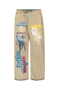 �y���������z�T���N�A���Y�ySANKUANZ�z25SS�� BUMPY GRAFFITI PRINT REVERSIBLE FABRIC ASYMMETRICAL DENIM PANTS / �o���s�[�O���t�B�e�B�v�����g���o�[�V�u���t�@�u���b�N�A�V�����g���J���f�j���p���c �j����