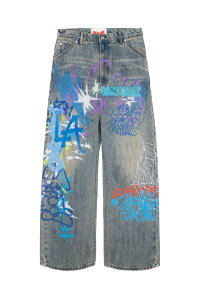 �y���������z�T���N�A���Y�ySANKUANZ�z25FW�� BUMPY GRAFFITI PRINT DISTRESSED DENIM PANTS / �o���s�[�O���t�B�e�B�v�����g�f�B�X�g���X�f�j���p���c �j�����p�y�����V���b�v�z