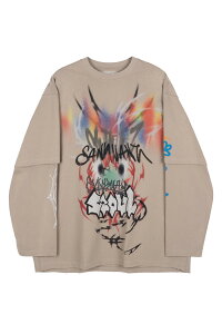 �y���������z�T���N�A���Y�ySANKUANZ�z25FW�� BUMPY OVERSIZED LAYERED GRAFFITI LONG-SLEEVE T-SHIRT / �o���s�[�I�[�o�[�T�C�Y���C���[�h�O���t�B�e�B����T�V���c �j�����p�y�����V���b�v�z