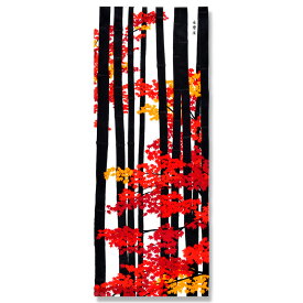 手ぬぐい「竹林に紅葉(もみじ)」（ブラック/レッド）