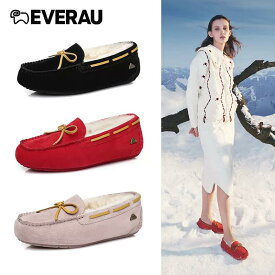 【EVERUGG】本革 豚革 ローファー アグ モカシン 商品番号：EA1005 天然ウール ダコタ スリッポン ムートン かわいい レディース フラットシューズ 靴 冬靴 レディース シューズ 裏起毛 暖かい ふわふわ もこもこ 柔らかい 防寒 保温