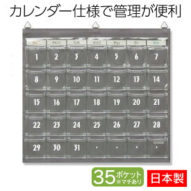 サキ SAKI カレンダーポケット Sサイズ グレー W-419GR 日本製 ウォールポケット 大容量 マチ付き 壁掛け収納 薬ポケット お薬カレンダー おくすりカレンダー 1カ月
