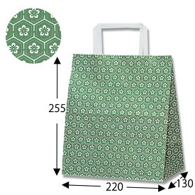 HEIKO 紙袋 H25チャームバッグ S2平手 梅小紋 緑 50枚入 003263501（幅220×マチ130×高255mm）