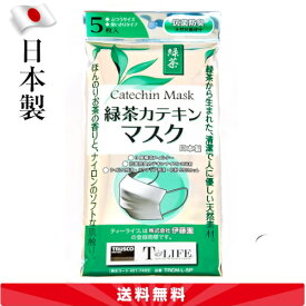 TRUSCO(トラスコ中山) 緑茶カテキンマスク 日本製 個包装 5枚入 TRCM-L-5P ふつうサイズ (メール便)
