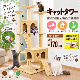 キャットツリー 据え置き スリム 高さ 170cm 幅 55cm ハウス付き 猫タワー シニア 運動不足 猫ちゃん CROWN170 組み立て 設置 簡単 爪と