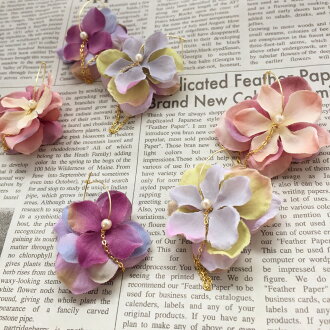 母親節禮物花絲綢花無環耳環鐵環花無環耳環耳環珍珠花紫陽花紫陽花人造花樹脂無環耳環花無環耳環手傭人eito女士 日本樂天市場