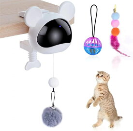 電動猫おもちゃ 吊り下げ式 充電式 バッテリー内蔵 自動で動く猫じゃらし 一人遊びOK 鳥のさえずり音付き 羽 ふわふわボール またたびボール搭載 絡まりにくい強化糸採用 運動不足＆ストレス解消グッズ